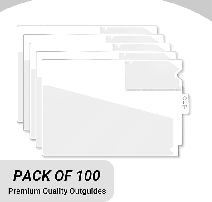 Doctor Stuff - Center Tab Vinyl Out Guides, Diagonal Cut Front Pocket, Top Charge Out Slip Pocket, Plastic File Folder, Letter Size 9" x 13-1/4", White, 100/Box