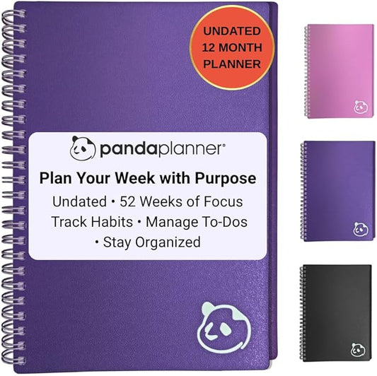 Panda Planner 2025-2026 Undated Weekly Planner – Spiral Notebook 5.75" x 8.25" with 52 Weeks, Habit Tracker & Weekly To-Do Lists – Academic Planner & Productivity Organizer for Home, Office & School (Purple)
