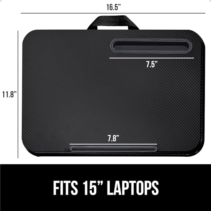 GORILLA GRIP Laptop Lap Desk with Phone Holder, Pillow Cushion Desks Fit Laptops up to 15.6", Tray Ledge Keep Computers in Place, Portable Travel Workstation Essentials for Home, Dorm Room, Black