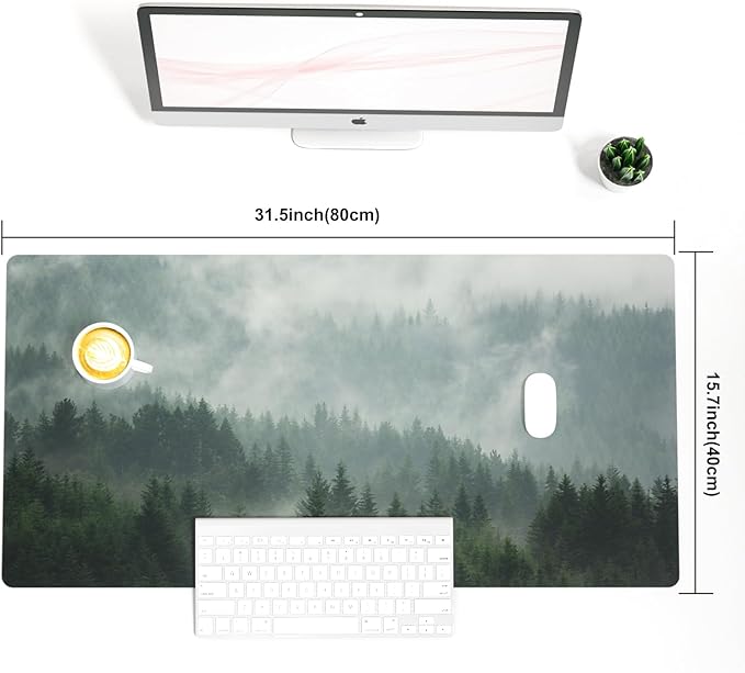 Colorful Star Large Mouse Pad, PU Leather Waterproof Desk Mat, Computer Gaming Mouse Pad, XXL Full Desk Mousepad Non Slip Desk Pad for School Office Home 31.5" x 15.7" - Foggy Forest Valley