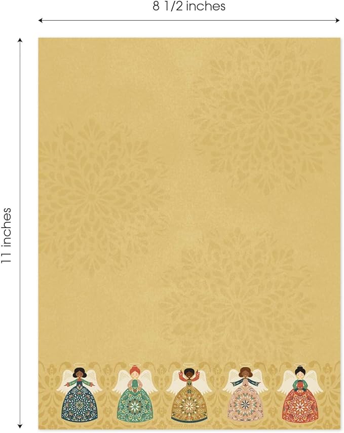 Folk Angel Letterhead / 50 Sheets / 8.5" x 11" Festive Christmas Holiday Illustrated Paper/Decorative Religious Winter Stationery Letterhead