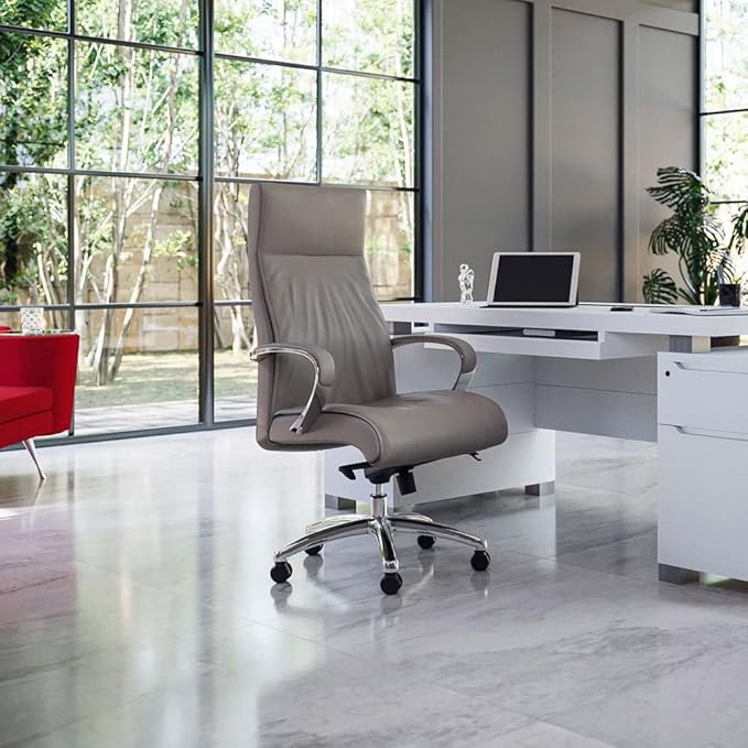 ZURI Forbes Genuine Leather Aluminum Base High Back Executive Chair - Light Grey