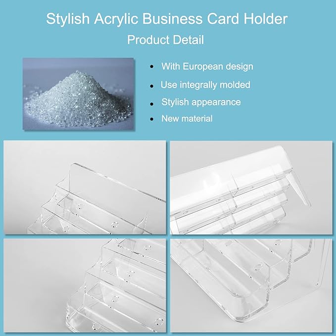 Business Card Holder, 8 Pocket Acrylic Business Card Holder for Desk Clear Business Card Stand Desktop Business Card Holders Plastic Business Card Display for Exhibition, Home and Office, 4 PCS
