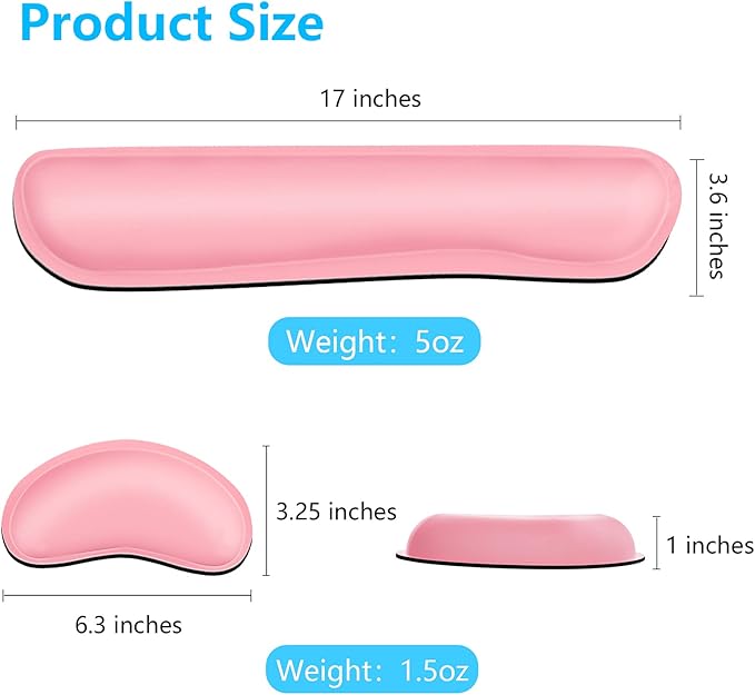 Dapesuom Keyboard Wrist Rest Set, Cute PU Leather Wrist Cushion for Computer Keyboard and Mousepad, Memory Foam Mouse Pad Rests Support with Non-Slip Base for Typing Pain Relief, Laptop, Pink