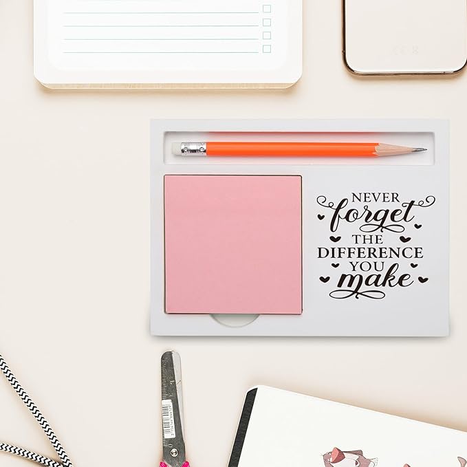 Thank You Gift for Women Men Inspirational Desk Organizer with “Never Forget the Difference You Make” Quote for Farewell Retirement, Back to School Desk White Note Pad Holder XBCT2