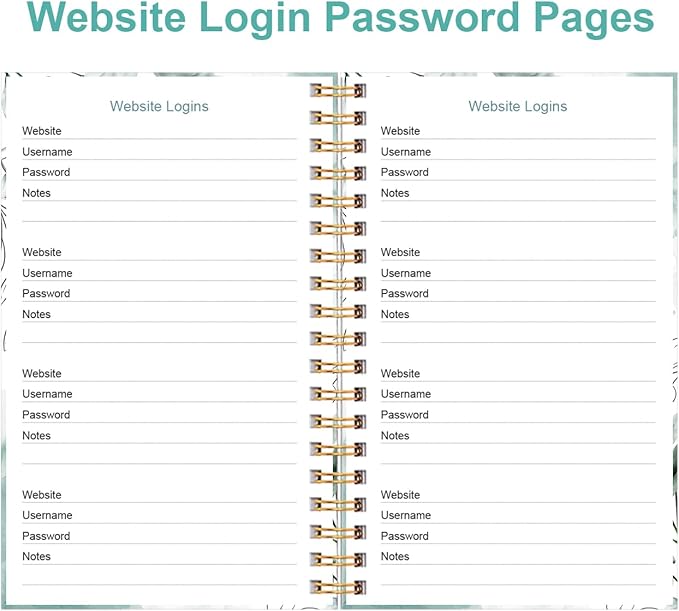 Address Book with Alphabetical Tabs - Small Address Book Spiral with Address Contacts, Special Date, Phone, Birthday & Internet Login Password for Home and Office, 4.3" x 6.2", Teal Flowers