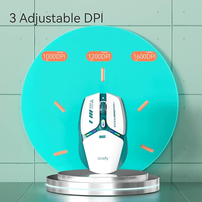 Uciefy V19 Wireless Mouse, 2.4GHz Rechargeable Mouse LED with Battery Indicator, Magnetic Computer Mice with USB Receiver & Type-C Adapter for Laptop/PC/Mac/Chromebook - Green