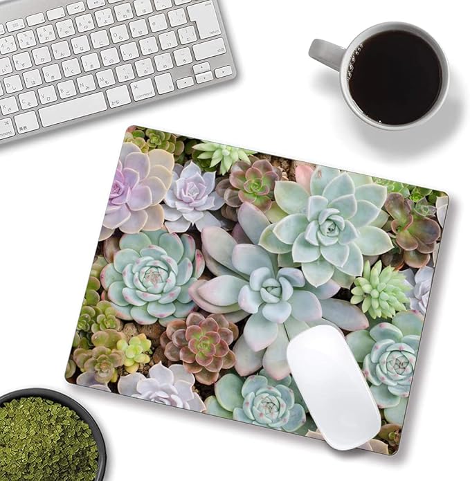 Mouse Pad, Cute Succulent Cactus Plants Mouse Pads, Square Washable Cloth Personalized Mouse Mat with Design, Gaming Office Home Non-Slip Rubber Base Computer Mousepad