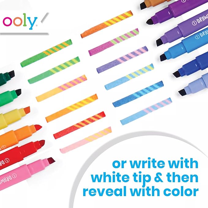 Ooly Switch-eroo Color Changing and Make No Mistakes Erasable 24 Dual Tip Markers, 12 Color Change Markers Erasable for Kids Back to School Supplies, Chisel Tip