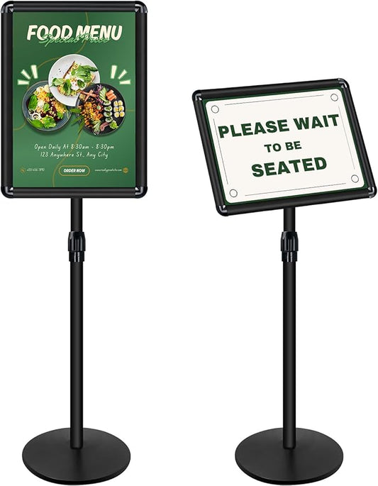 Heavy Duty Sign Holder Stand 11x17in Pedestal Poster Stand Adjustable Floor Standing Sign Stand with Safety Corner for Advertisement / Display (Black)