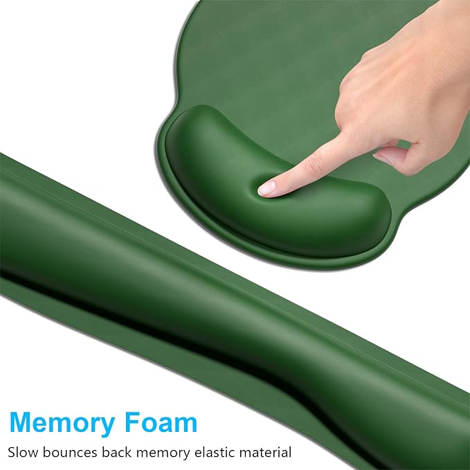 Dapesuom Keyboard Wrist Rest and Mouse Pad with Wrist Support, Cute Memory Foam Cushion for Keyboard and Mouse Set, Ergonomic Pad Rests with Non Slip Base for Easy Typing & Pain Relief, Forest Green