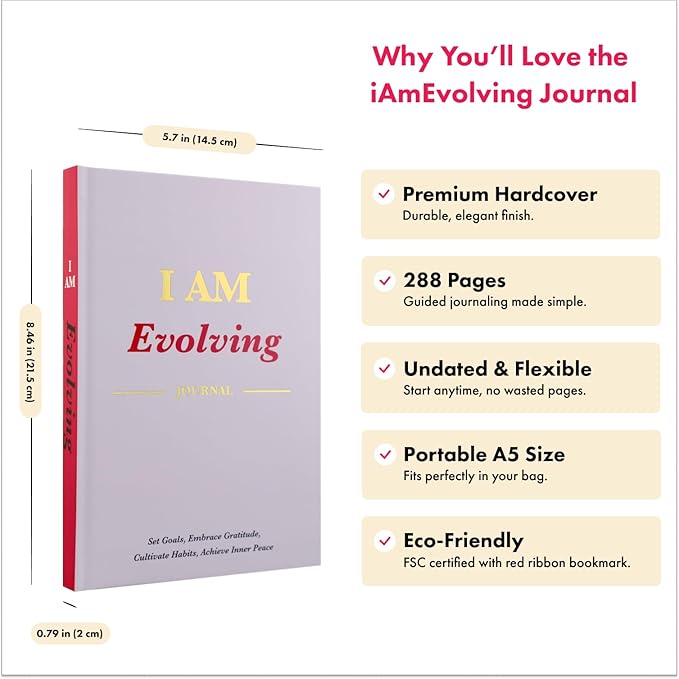 iAmEvolving Journal – Guided Gratitude & Goal Planner with Habit Tracker, Mindfulness Prompts & Daily Reflection | Undated 6-Month Self-Care & Wellness Notebook for Personal Growth (Lavender)