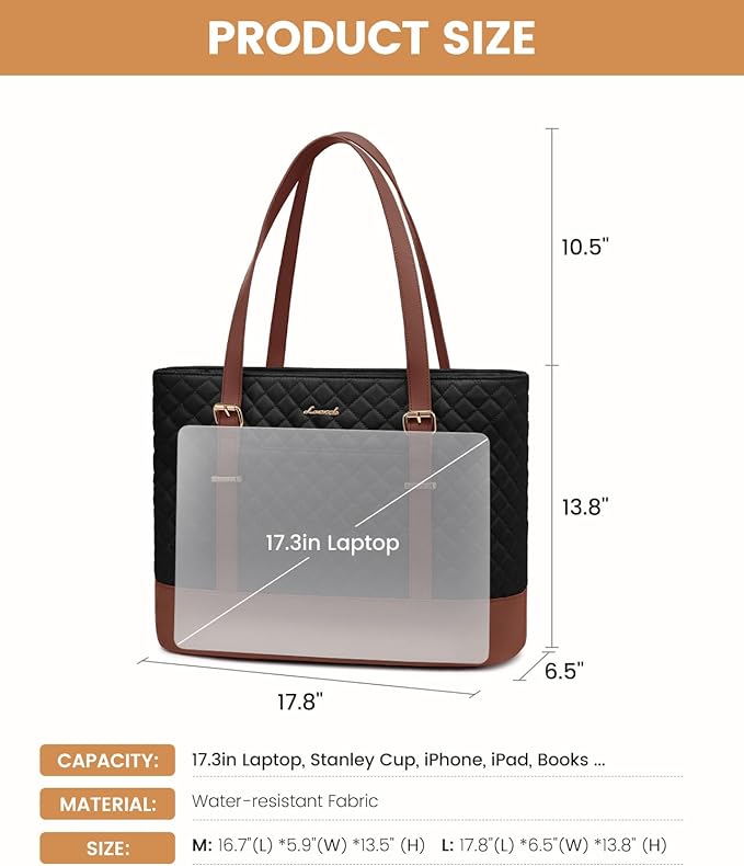 LOVEVOOK Laptop Bag for Women, 17.3 Inch Work Tote Computer Bag With Large Cup Holder & Adjustable Strap, Lightweight Large Laptop Briefcase for Travel, Bussiness, Teacher