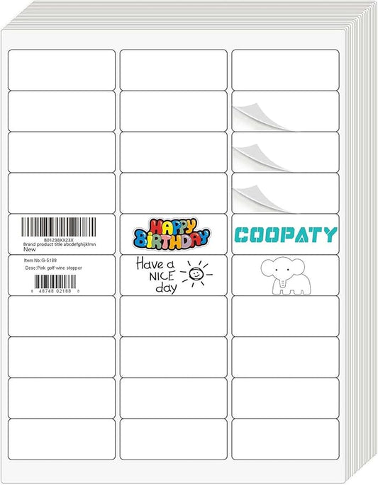 Coopaty 1" X 2-5/8" inch Shipping Labels, 30 Up FBA Barcode Address Mailing Label White Blank for Laser Inkjet Printer (1000 Sheets, 30000 Labels)