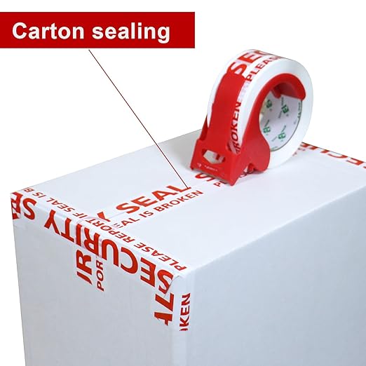 BOMEI PACK Security Seal Tape, Please Report if Seal is Broken Printing Packing Tape with Dispenser, 2.4mil 2inch x 110yds, 3Rolls Heavy Duty Fragile Tape Refills for Shipping, Moving and Sealing