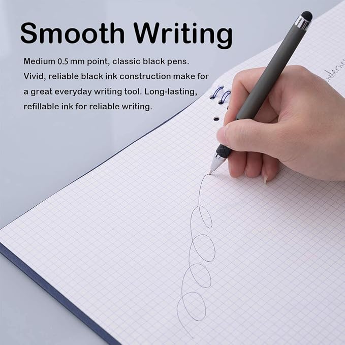 MiSiBao 0.5mm Black Ink Gel Ink Rollerball Pens 2 in 1 Medium Point Pens with Stylus Work Pen Smooth Writing for Office (Black Ink 18-pack 0.5mm Grey)