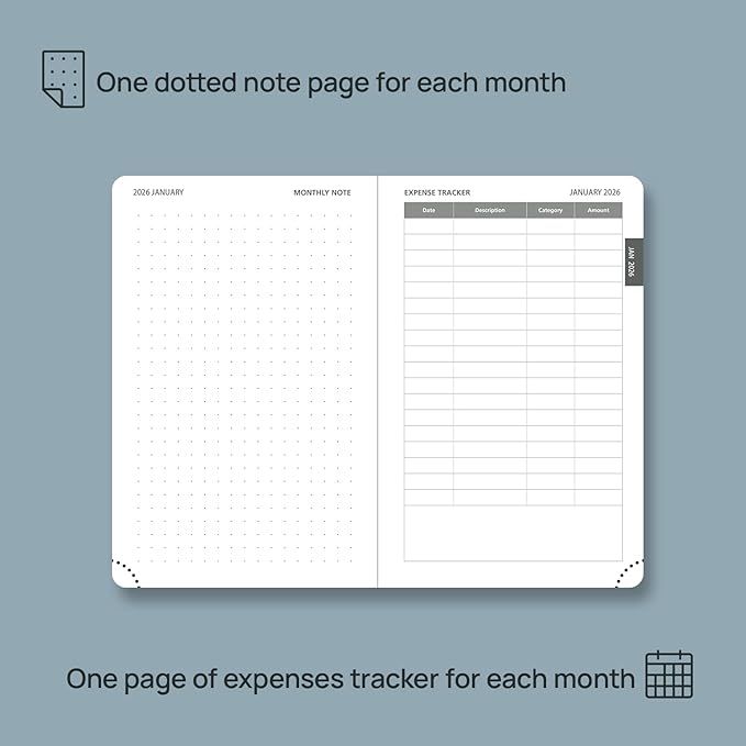 POPRUN Pocket Monthly Planner 2026-2027 (Pocket- 4''x 6.25'' Soft Leather Cover) - 18 Month Calendar Book for Purse (Jan.2026 - Jun. 2027), 100 GSM Thick Paper - Black