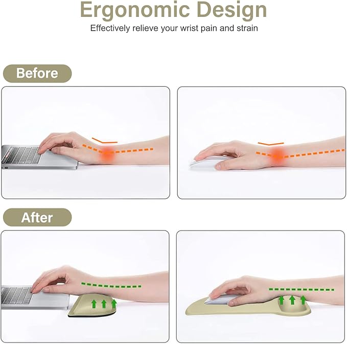 MOSISO Wrist Rest Support for Mouse Pad & Keyboard Set, Ergonomic Mousepad Non-Slip Base Home/Office Pain Relief & Easy Typing Cushion with Neoprene Cloth & Raised Memory Foam, Olive Green