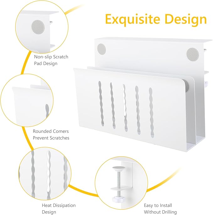 2 TIER Desk Side Storage Upgraded Under Desk Organizer, No Drill Hanging Laptop Holder Under Desk, Clamp-On Table Side Tray Steel Desktop Organization for Office and Home (White)