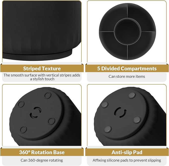 SKYDUE 360 Degree Rotating Pencil Pen Holder for Desk, Dual-Purpose Desk Organizer, Rotating Pencil Cup with 5 Slots, Office Supplies, Desk Decor for Office, School, Home