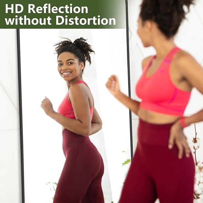 MELOMOIR 56"x18" Full Length Mirror, Floor Mirror with Stand Hanging or Leaning, Aluminum Alloy Frame Full Body Mirror for Bedroom Living Room Cloakroom Hallway, Wall Mirror Full Length, Black