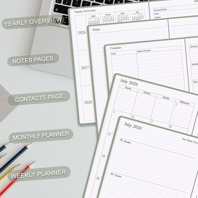 Planner 2026-2027 - 18 Months (Jan 2026 - Jun 2027) Agenda Planner 5.8" x 8.5", 2026-2027 Weekly & Monthly Planners with Hard Cover, Green