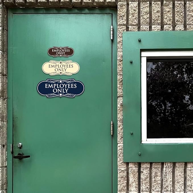 Designer EMPLOYEES ONLY Sign | Easy Installation | Office or Business Signs | Workplace Safety - Silver - Large (1 Pack)