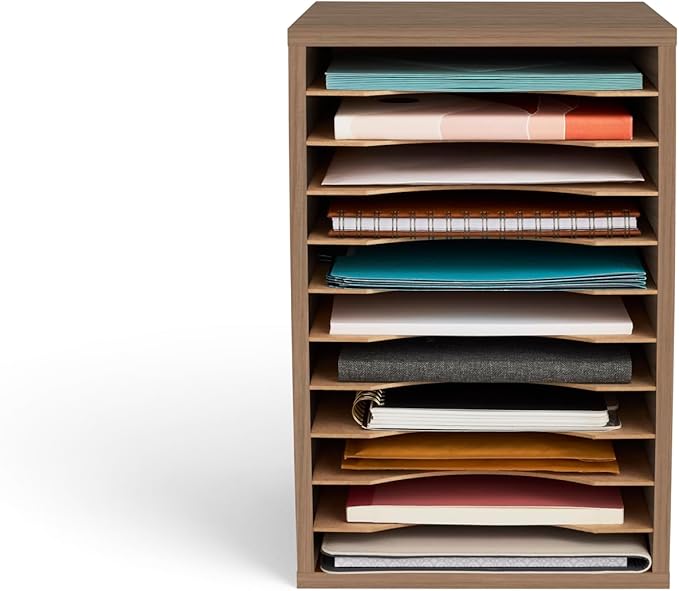 Safco Products Vertical Desktop Sorter, 11 Compartment, Gray Wood