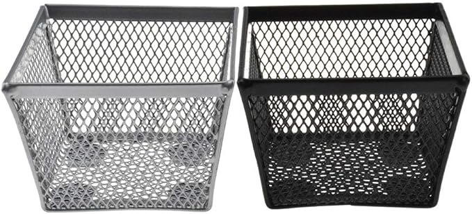 HAHIYO Stackable Paper Clip Mesh Holder Cup 2.2" Height 4 Pack Sturdy Paperclip Holder Container for Desk Drawer Organizer Collection for Home Office School Black Silver Soft Foam Feet No Sharp Edges