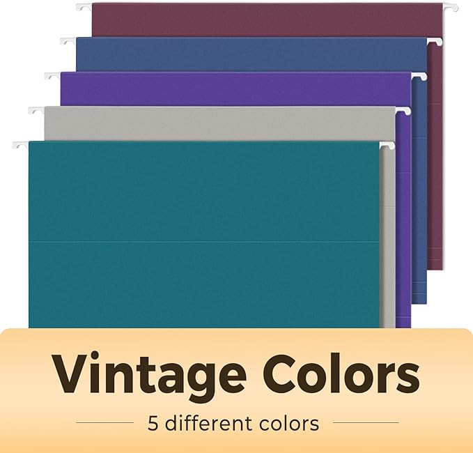 SUNEE Hanging File Folders Vintage Colors, 25 Pack Letter Size File Folders with 1/5-cut Tabs, Stay Organized for Your Home and Office Bulk File and Documents