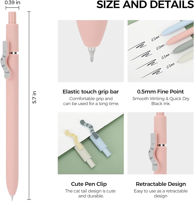 Ddaowanx Cute Cat Pens, 4 Pcs 0.5mm Quick Dry Black Ink Gel Pens Fine Point Smooth Writing Pens, Cat Lover Gifts for Women Men