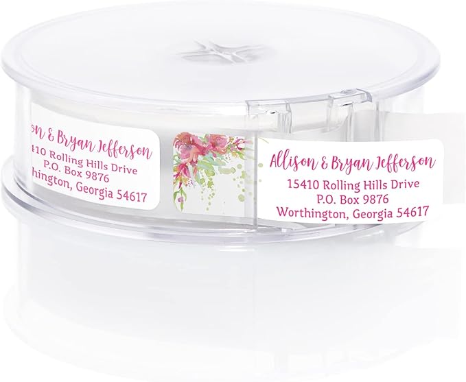 Bright Watercolor Floral Rolled Address Labels / 5 Vibrant Flower Bouquet Designs/Roll of 500 Personalized Address Labels/Designer Return Address Stickers in Elegant Plastic Dispenser