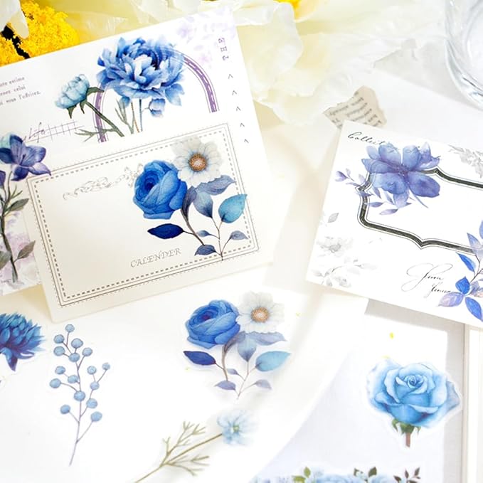 100 Pcs Blue Flower Stickers, Wildflower Stickers for Scrapbooking Junk Journal Card Making Collage Notebook Diary Planner Letter Envelope Water Bottle Phone Case Craft Decoration (Blue)