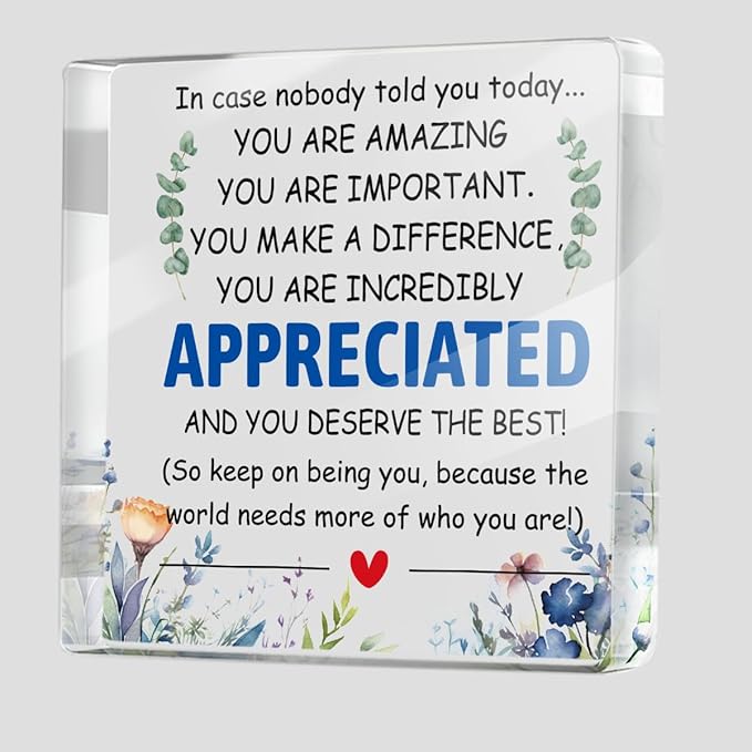 Appreciation Gifts for Women Men Friends, Motivational Reminder Quotes Desk Acrylic Sign, Boho Floral Desk Decorative Signs for Table Top Cubicle Room Shelf