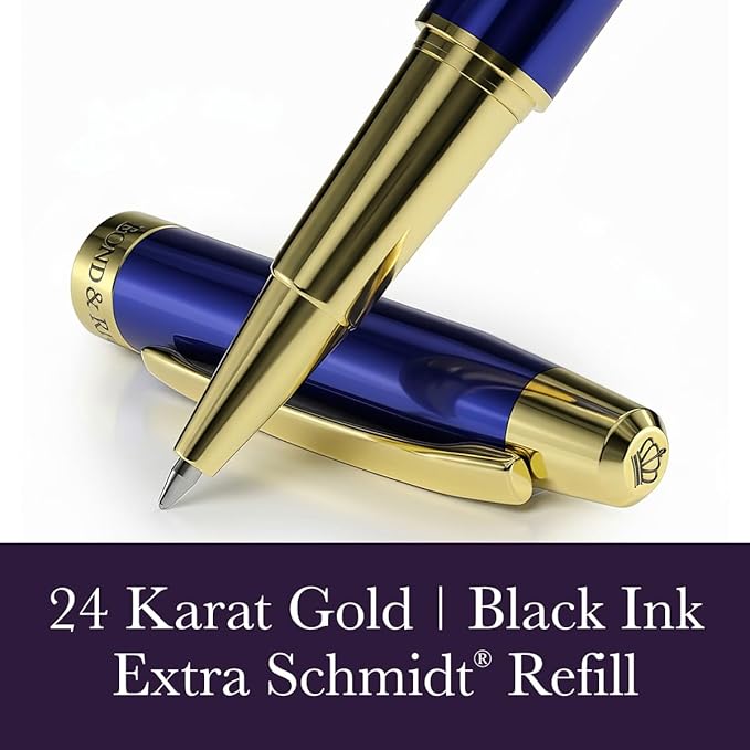 Bond & Regent Royal Blue & 24 Karat Gold - Certified Luxury Grade Rollerball Pen | Nice Gift for Men & Women