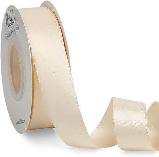 Ribbli Cream Double Faced Satin Ribbon,1” x Continuous 25 Yards,Use for Bows Bouquet,Gift Wrapping,Baby Shower,Floral Arrangement