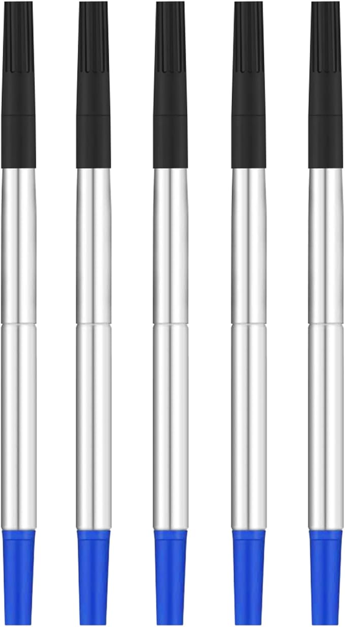 DunBong Quink Ink Rollerball, Compatible with Parker Rollerball Pens, 0.7mm Medium Point Blue Ink Refill Pack of 5, Replaceable Gel Ink Pen Refills, Smooth Writing (Blue-0.7mm)