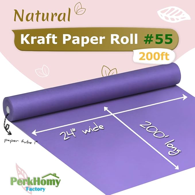 PerkHomy 24" x 2,400" (200') Purple Kraft Paper Roll for Craft Bulletin Board Paper Art Table Covering Crafting Gift Wrapping Bouquet Packing Parcel 80GSM 55LB (Purple, 24" x 200')