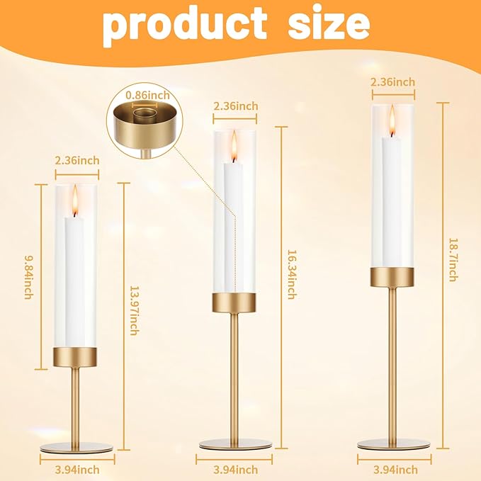 Tall Candle Holders Set of 3, Hurricane Glass Taper Candlestick Holders for Wedding, Christmas Decor, Dining Table, Party Centerpieces