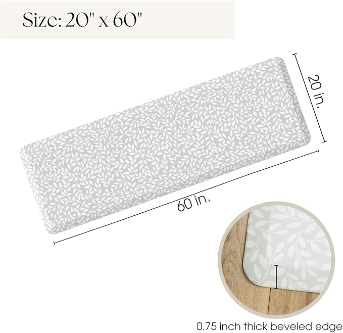 Anti Fatigue Mat by Laurel Lane Co. – Designer Anti Fatigue Mats for Kitchen Floor, Kitchen Mats for Floor, Desk Mat – Cushioned 0.75" Thick – Stain Resistant – Non-Skid Bottom – 20" x 60"