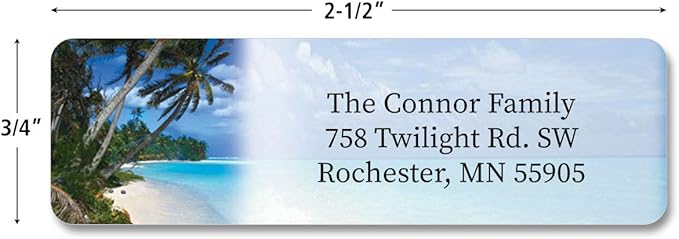 Colorful Images Tropical Paradise Rolled Personalized Return Address Mailing Labels with Dispenser, Customize with Name & Shipping Address, 500 ¾” x 2½” Self Adhesive, Easy Peel Label Roll