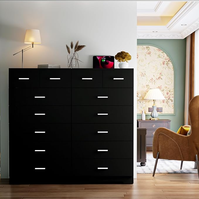 47.3" Tall Dresser for Bedroom Chests of Drawers with Charging Station 7 Drawer Dressers with Metal Slide Rail Modern Wood Closet Organizer with Large Storage for Home Office Entryway