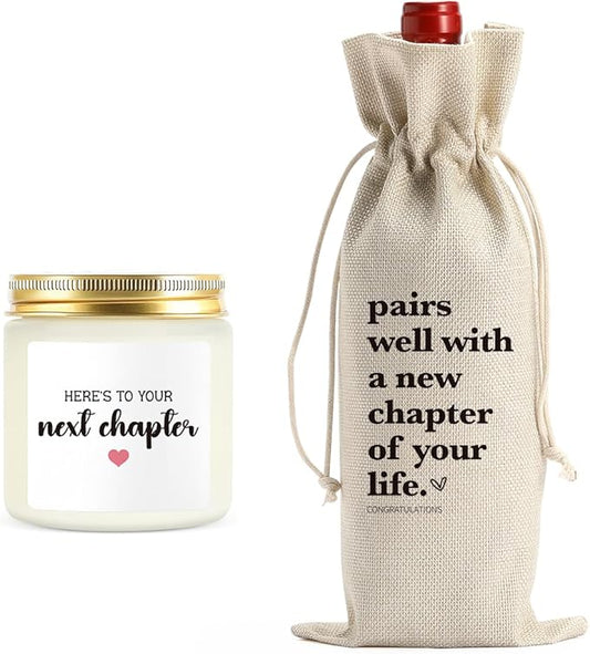 New Chapter Wine Bag Scented Candles Set New Beginnings Gifts for Women Men Farewell Gifts for Friends Going Away Gifts for Coworkers Women Men Moving Away Gifts for Friends New Teacher Gifts