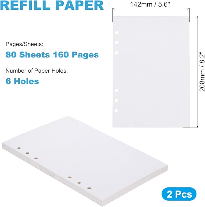 PATIKIL A5 Dot Grid Paper 6-Ring Binder Loose Leaf Planner Filler Paper Planner Inserts, 160 Sheets/320 Pages, Lined