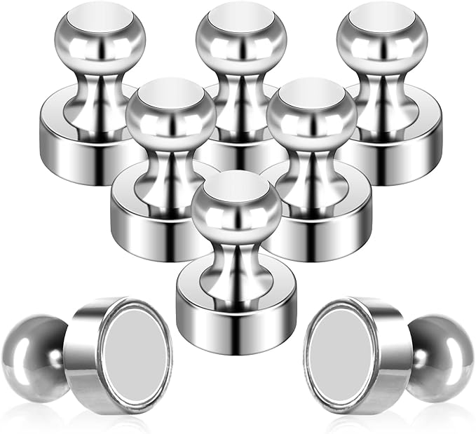 Pack of 8 Magnets for Whiteboard Fridge Magnets Strong Silver Push Pin Magnets Small Refrigerator Magnets for Classroom School Office Adults