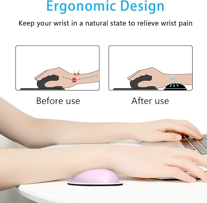 Dapesuom Mouse Wrist Rest, Ergonomic Memory Foam Mouse Wrist Support, Leather Hand Rest Pad Cushion for Gaming, Office, Laptop, Wireless Mouse, Men, Women, Pain Relief & Easy Typing, Queen Pink