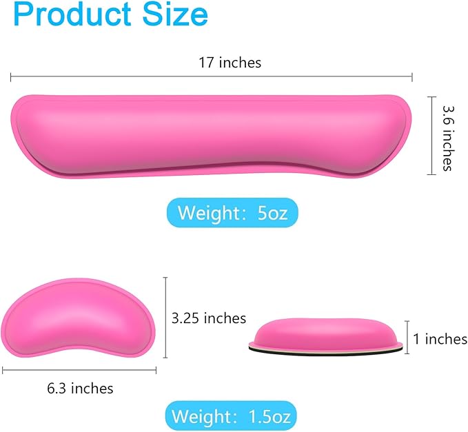 Dapesuom Keyboard Wrist Rest Set, Cute PU Leather Wrist Cushion for Computer Keyboard and Mousepad, Memory Foam Mouse Pad Rests Support with Non-Slip Base for Typing Pain Relief, Laptop, Hot Pink