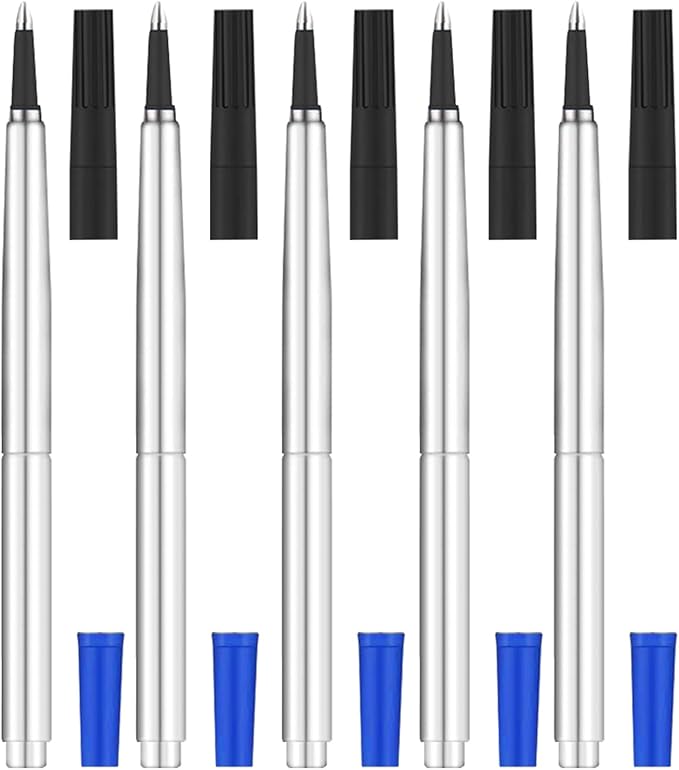 DunBong Quink Ink Rollerball, Compatible with Parker Rollerball Pens, 0.5mm Fine Point, Blue Ink Refill Pack of 5, Replaceable Gel Ink Pen Refills, Smooth Writing (Blue-0.5mm)