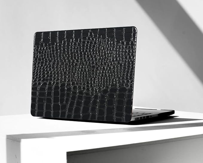 KEROM Compatible with Crocodile MacBook Air 15 Inch Case 2025 2024 2023 M4 M3 M2 A3241 A3114 A2941, Textured Elegant Luxury Aligator Skin Snakeskin PU Leather Hardshell & Keyboard Cover, Shiny Black