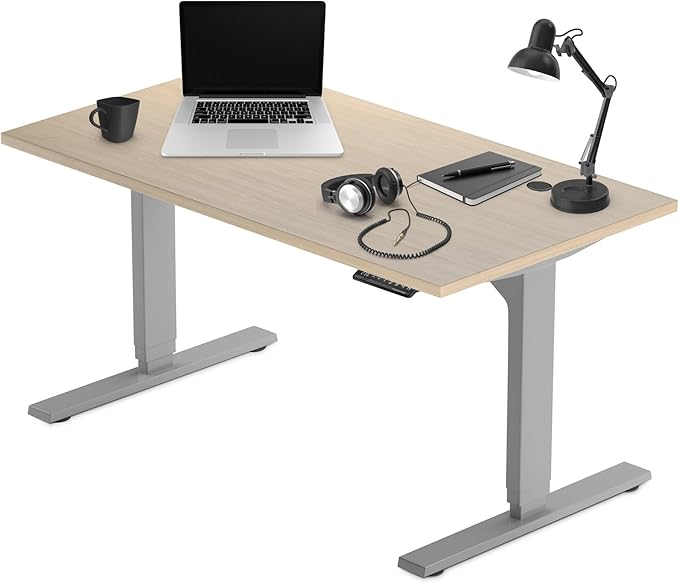 Progressive Desk Stand Up Adjustable Height Electric Standing Desk - 72" x 30" Dual Motor Table for Computer Home Office Workstation - Gray Frame, Bright Beech
